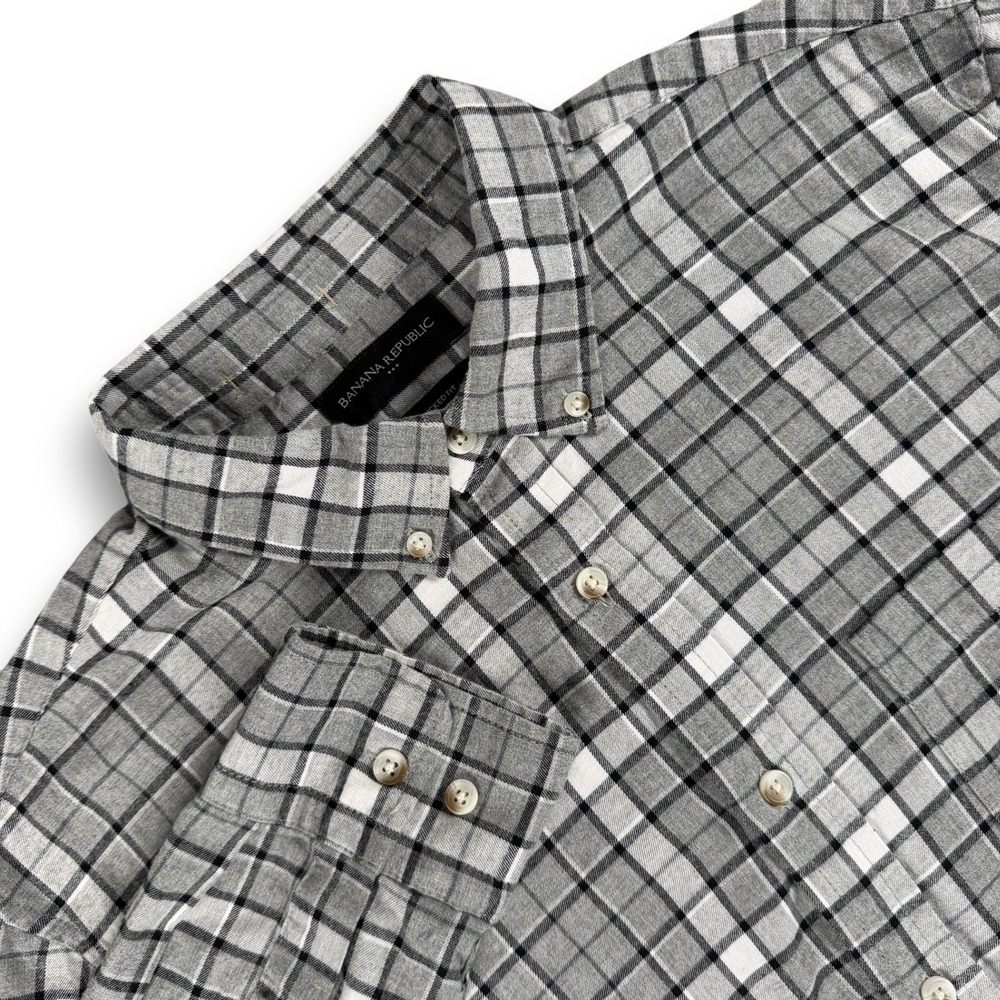 Banana Republic Shirt Mens L Gray Plaid Untucked‎ Fit Flannel Button Down